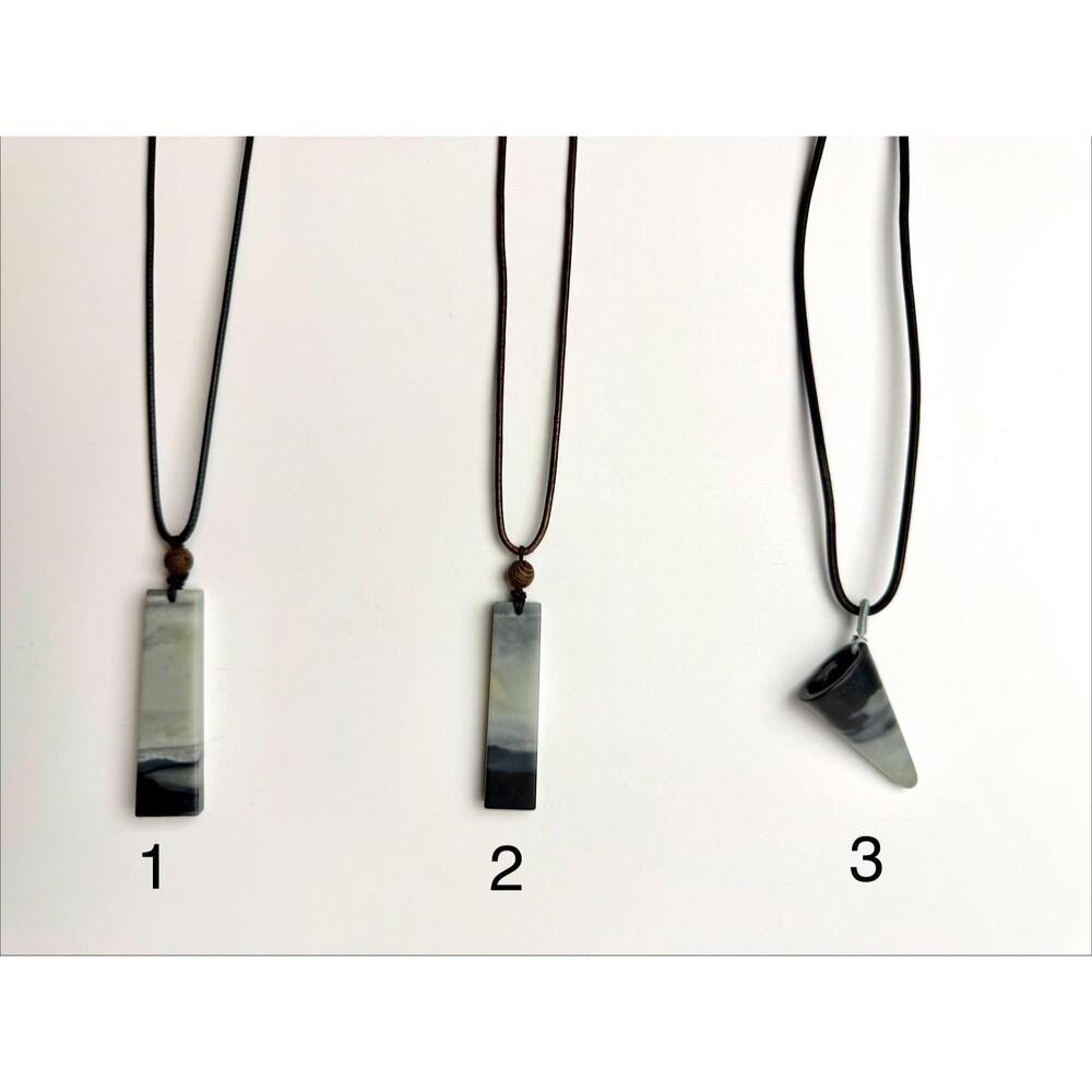 Qinghua Ink Jade Pendant Necklace | HandmadeMinimalist Leather Cord Necklace